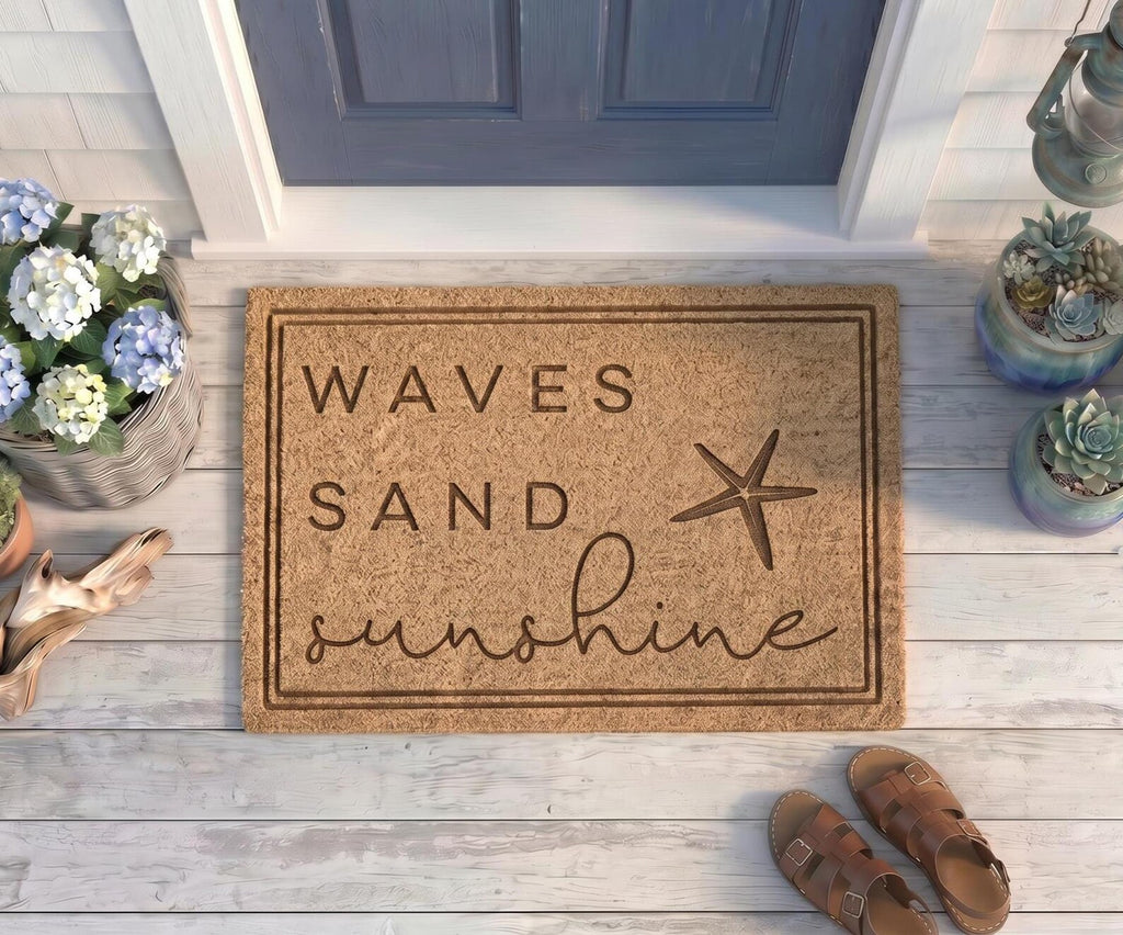 Personalized Beach House Doormat | Custom Coastal Starfish Welcome Mat | Summer Housewarming Gift | Laser Engraved - OBM Distribution, Inc.