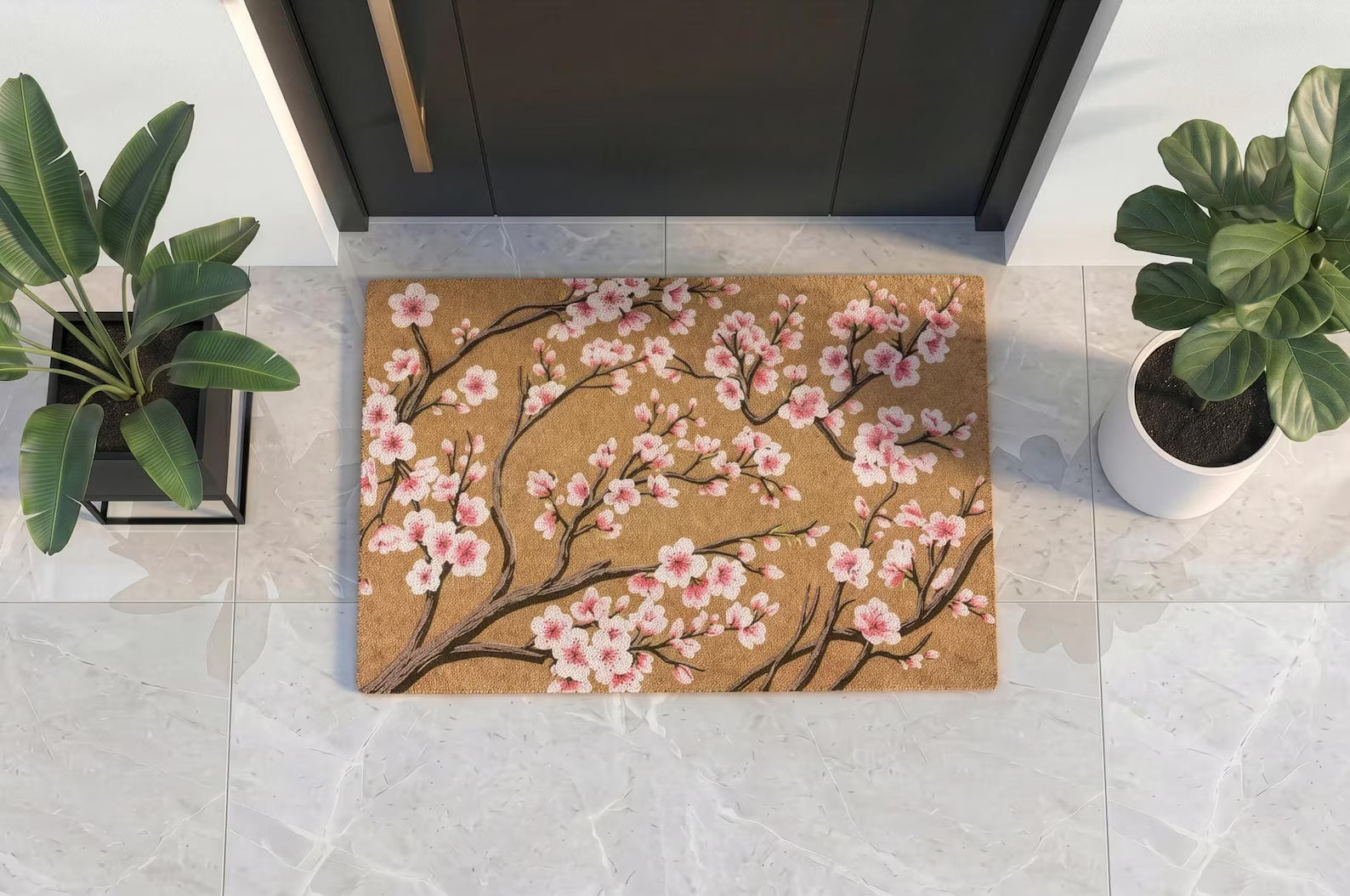 Personalized Cherry Blossom Doormat | Custom Floral Welcome Mat | Housewarming Gift | Laser Engraved - OBM Distribution, Inc.