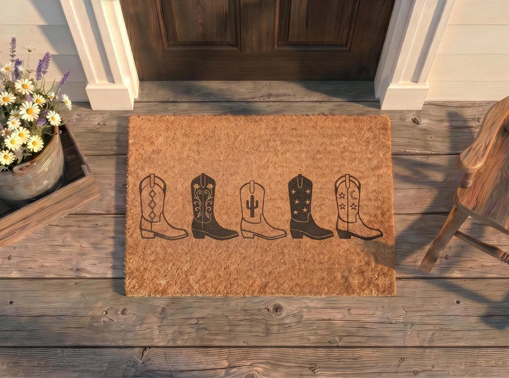 Personalized Cowboy Boots Doormat | Custom Western Boots Mat | Ranch Housewarming Gift | Laser Engraved - OBM Distribution, Inc.
