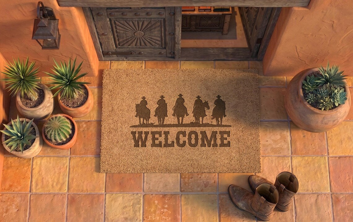 Personalized Cowboy Trail Doormat | Custom Western Welcome Mat | Southwestern Ranch Decor | Laser Engraved - OBM Distribution, Inc.