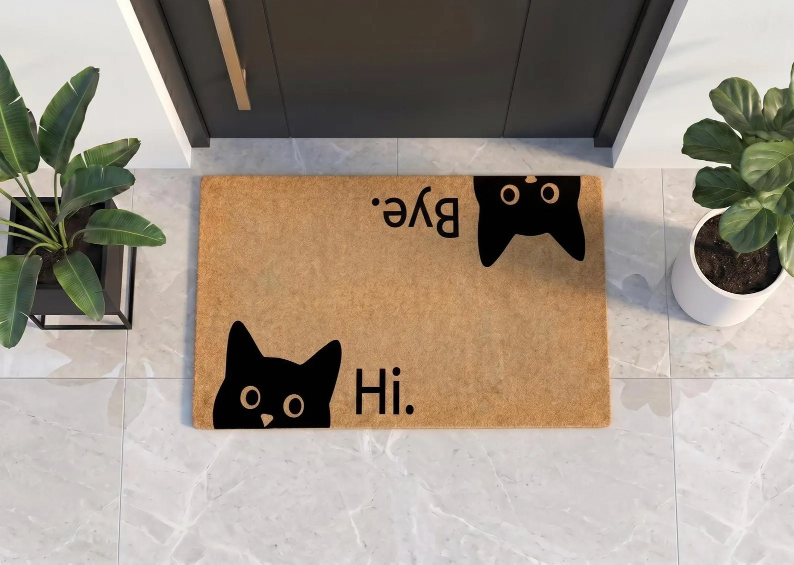 Personalized Hi Bye Cat Doormat | Custom Funny Welcome Mat | Pet Lover Gift | Laser Engraved - OBM Distribution, Inc.