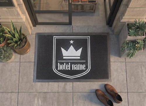 Custom Hotel Doormat | Personalized Boutique Hotel Mat | Crown Crest Design | UV Print - OBM Distribution, Inc.