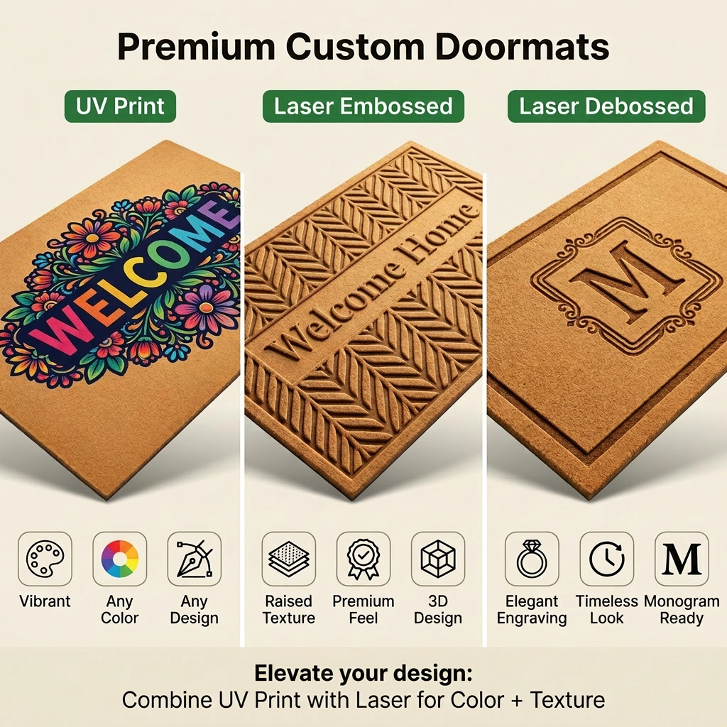Personalized Botanical Business Doormat | Custom Artisan Welcome Mat | Floral Mat Gift | Laser Engraved - OBM Distribution, Inc.