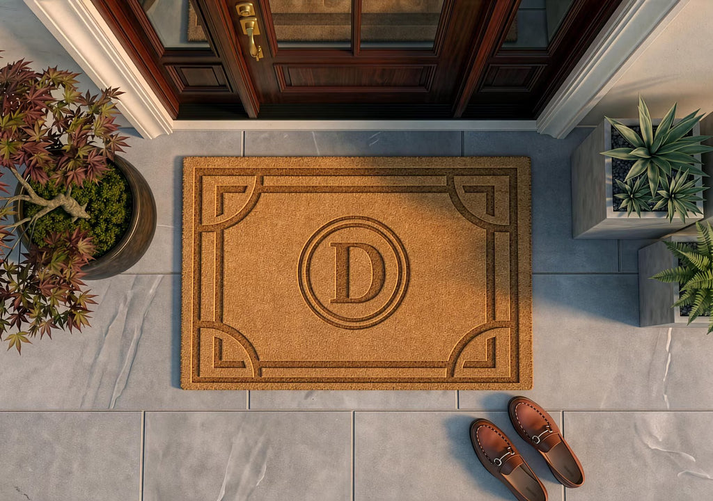 Personalized Monogram Border Doormat | Custom Single Initial Welcome Mat | Elegant Entryway Decor | Laser Engraved - OBM Distribution, Inc.