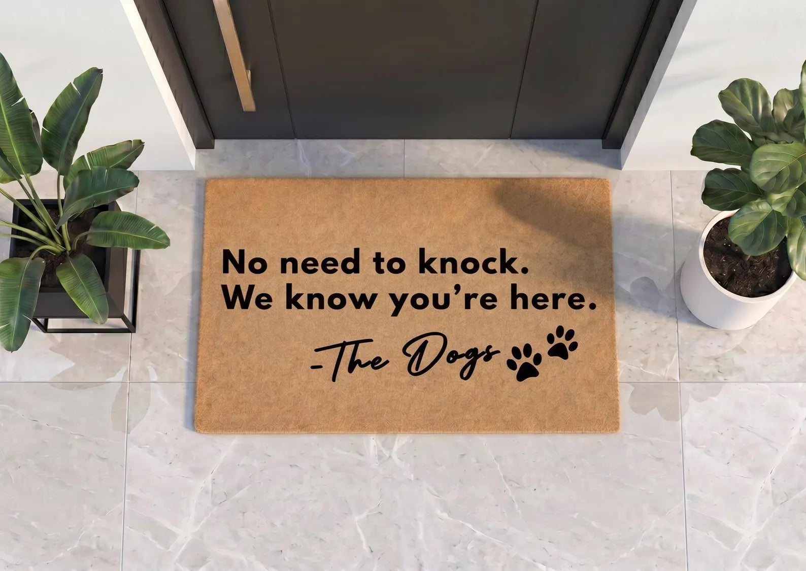 Personalized No Need to Knock Doormat | Custom Dog Welcome Mat | Funny Decor Gift | Laser Engraved - OBM Distribution, Inc.