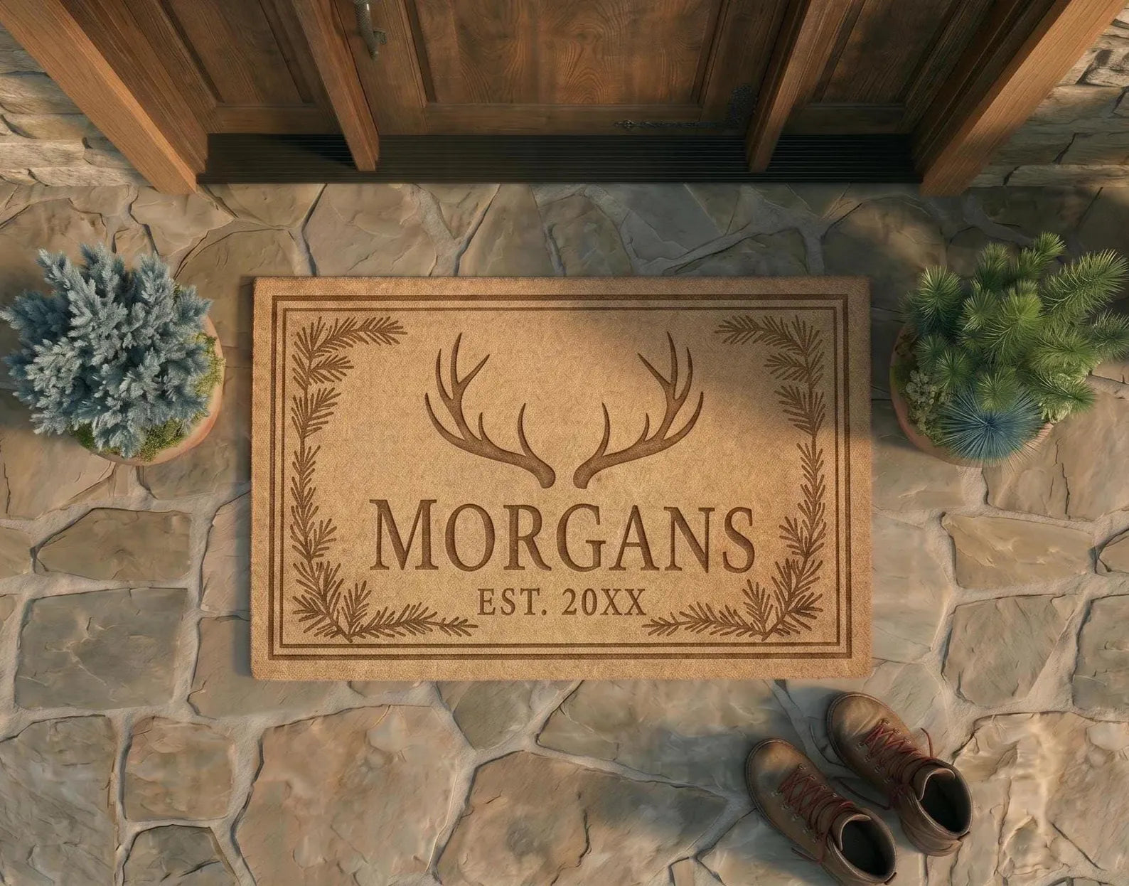 Personalized Antler Doormat | Custom Rustic Family Welcome Mat | Cabin Home Gift | Laser Engraved - OBM Distribution, Inc.