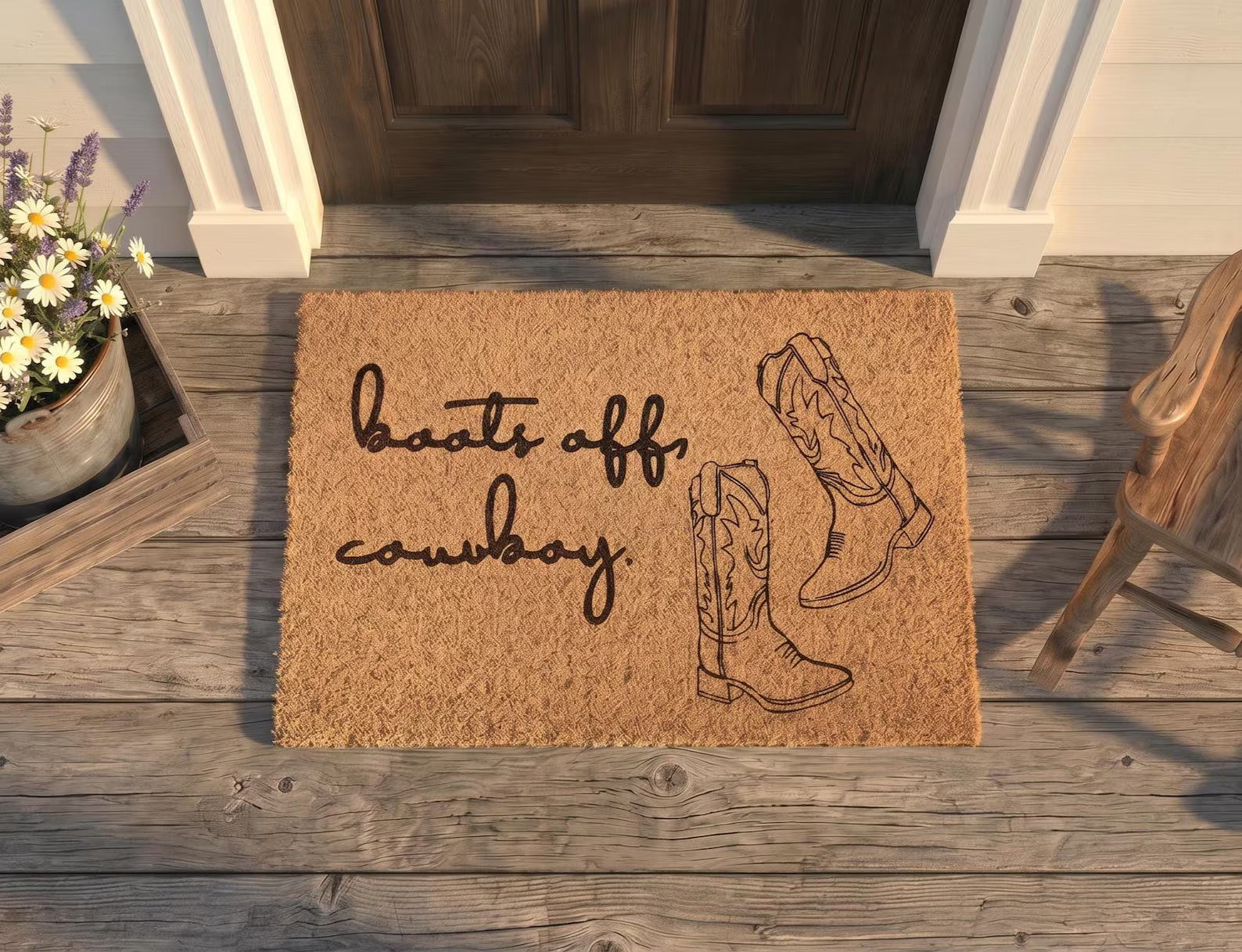 Personalized Boots Off Cowboy Doormat | Custom Western Boots Welcome Mat | Ranch Housewarming Gift | Laser Engraved - OBM Distribution, Inc.