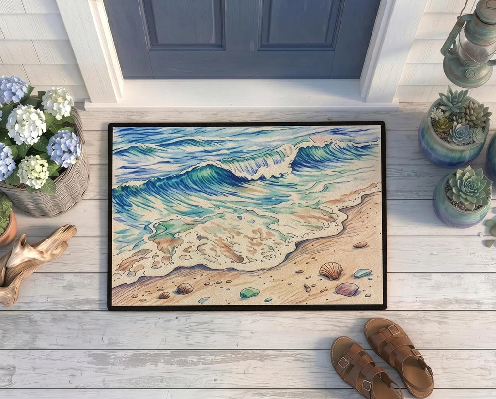 Personalized Coastal Watercolor Doormat | Custom Beach Wave Floormat | Ocean Lover Gift | Laser Engraved - OBM Distribution, Inc.