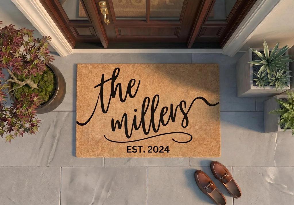 Personalized Family Name Doormat | Custom Last Name Welcome Mat | Housewarming Gift | Laser Engraved - OBM Distribution, Inc.