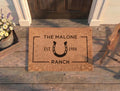 Personalized Horseshoe Ranch Doormat | Custom EST Family Name Welcome Mat | Housewarming Gift | Laser Engraved - OBM Distribution, Inc.