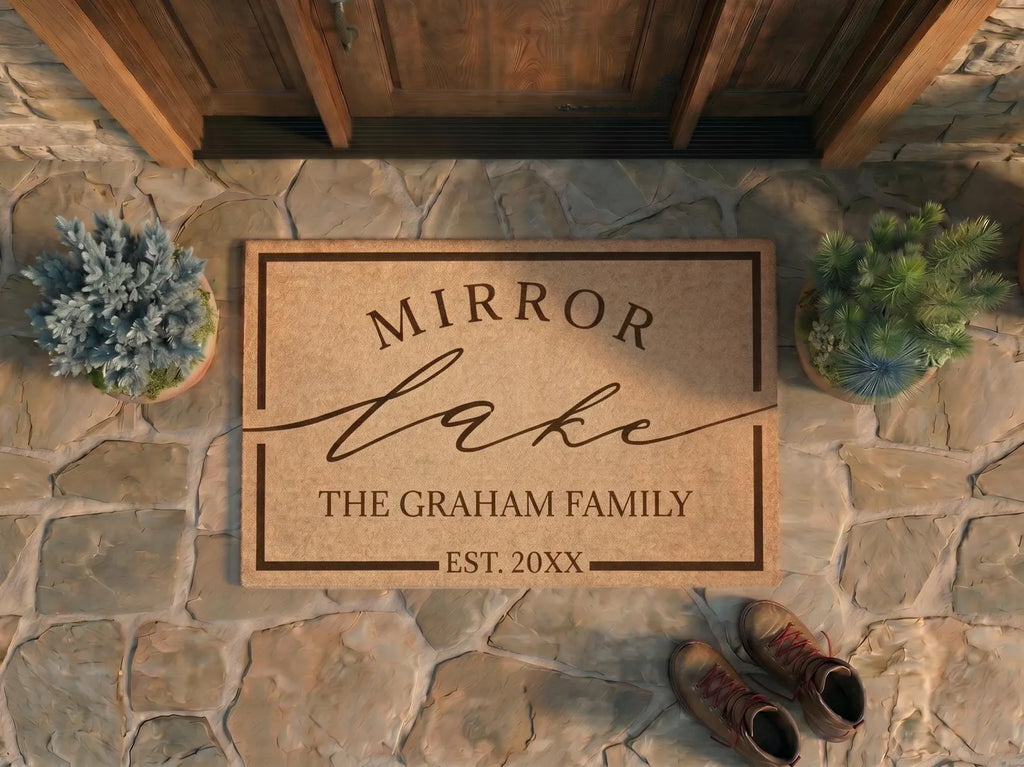 Personalized Lake House Doormat | Custom Family Name Welcome Mat | Lake Cabin Gift | Laser Engraved - OBM Distribution, Inc.