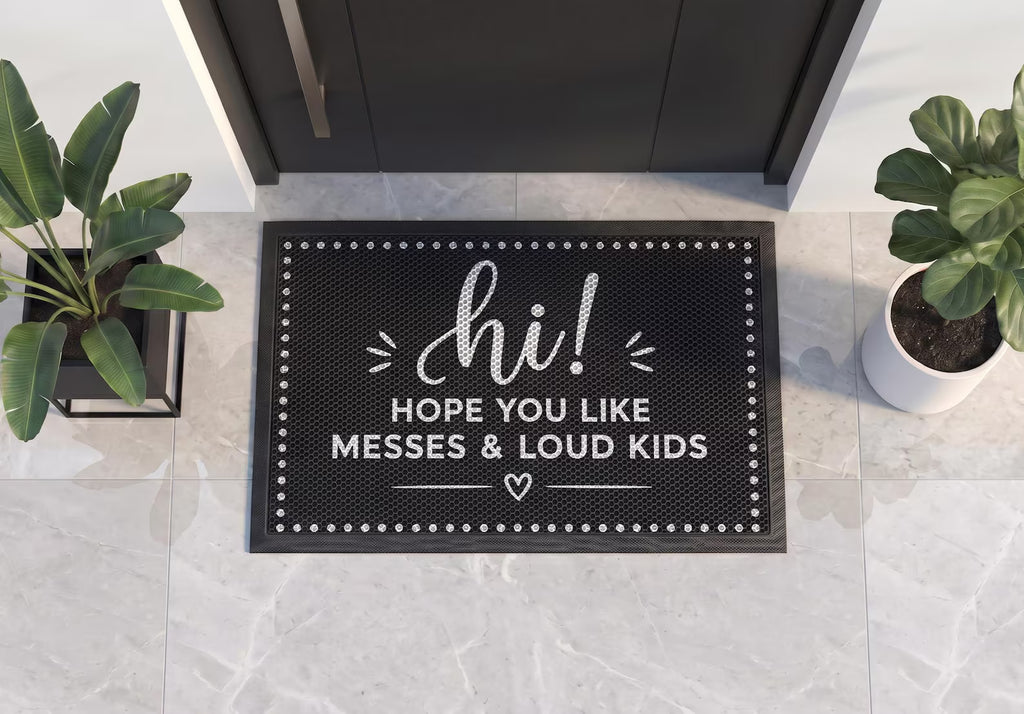 Personalized Loud Kids Doormat | Custom Funny Family Welcome Mat | New Parent Gift | UV Print - OBM Distribution, Inc.