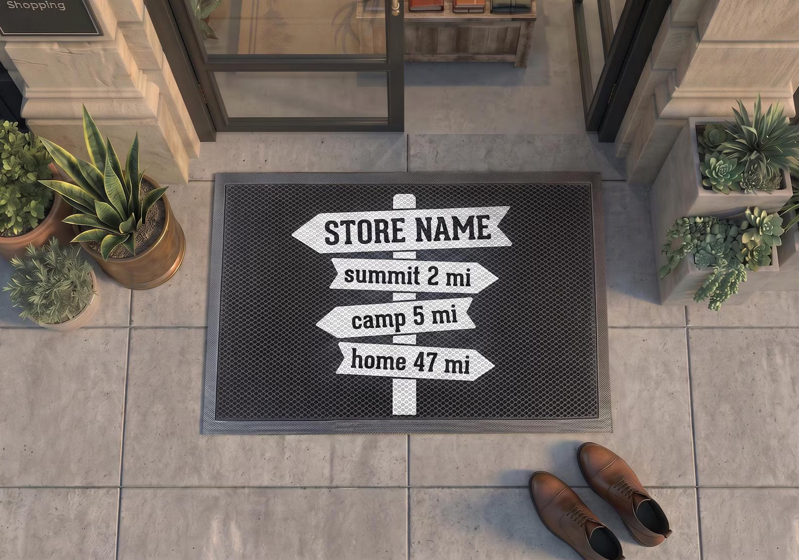 Custom Outdoor Store Doormat | Personalized Hiking Shop Mat | Trailhead Sign Gift | UV Print - OBM Distribution, Inc.