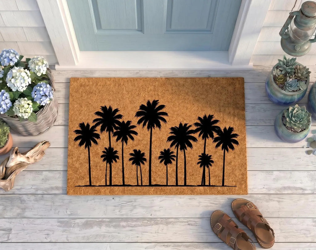 Personalized Palm Tree Grove Doormat | Custom Silhouette Welcome Mat | Coast Beach Decor | Laser Engraved - OBM Distribution, Inc.