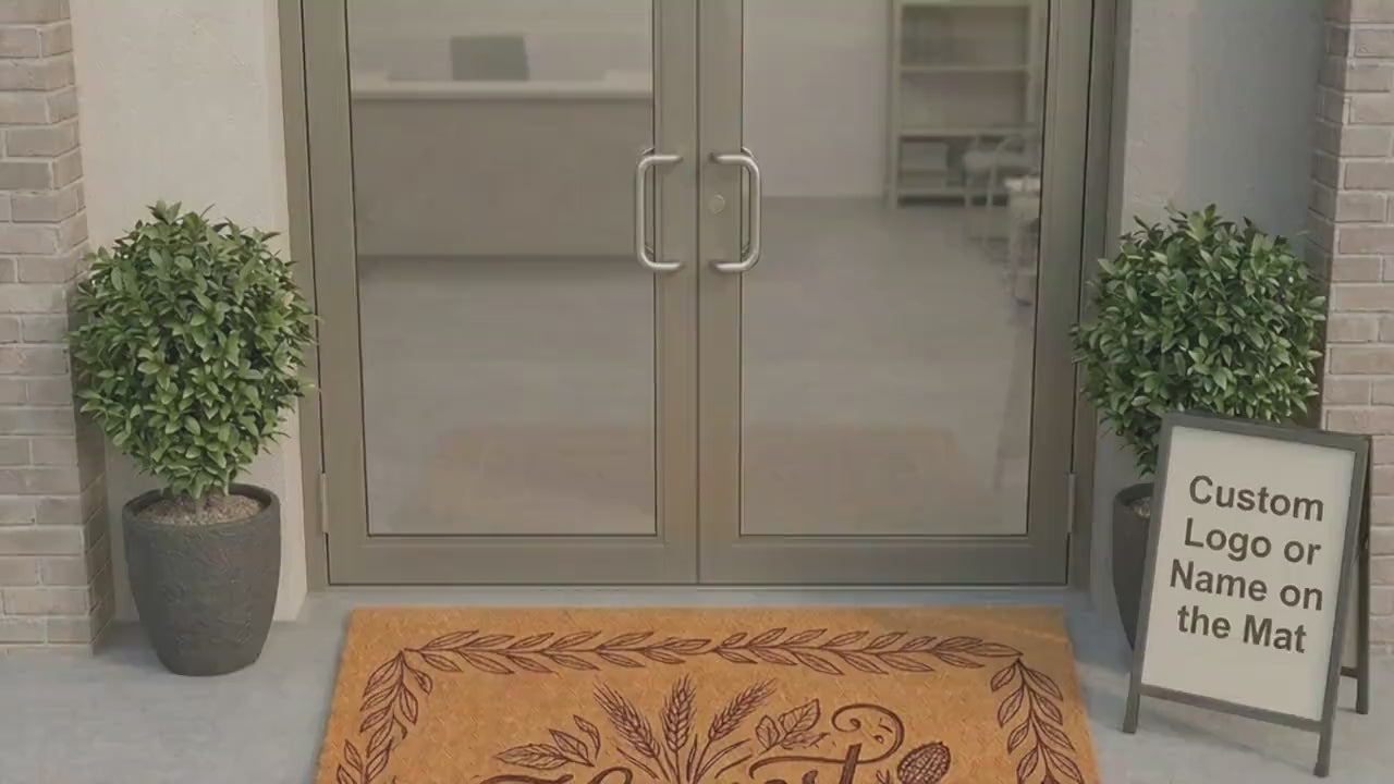 Personalized Botanical Business Doormat | Custom Artisan Welcome Mat | Floral Mat Gift | Laser Engraved