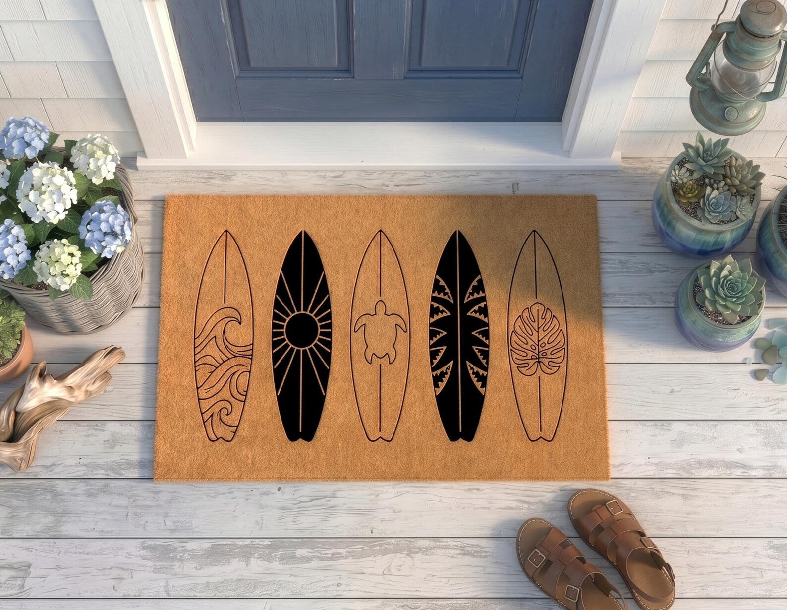 Personalized Surfboard Doormat | Custom Beach Welcome Mat | Surfer and Beach House Gift | Laser Engraved - OBM Distribution, Inc.