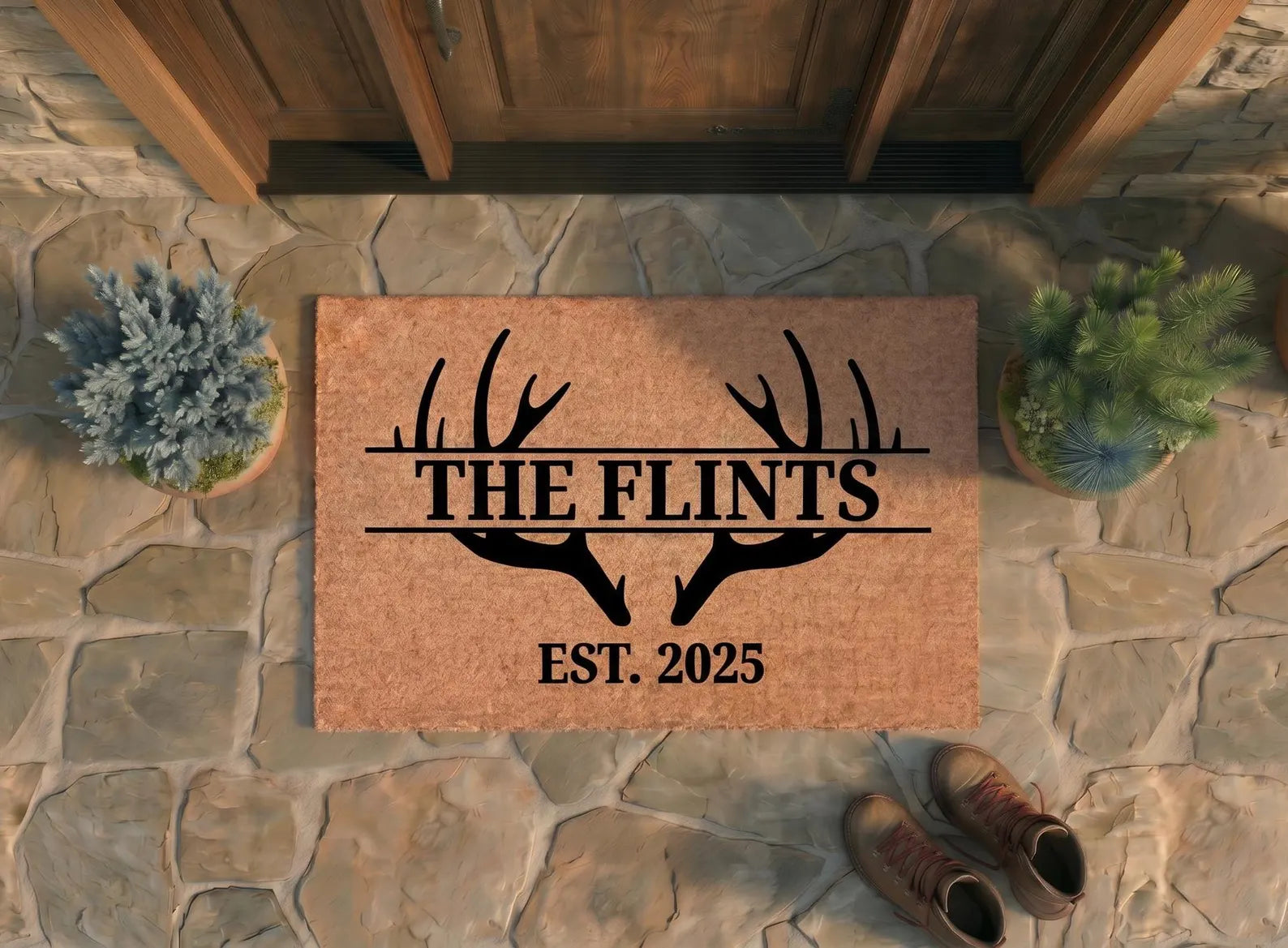 Personalized Elk Frame Family Name Doormat | Custom Established Date Mat | Hunting Gift | Laser Engraved - OBM Distribution, Inc.