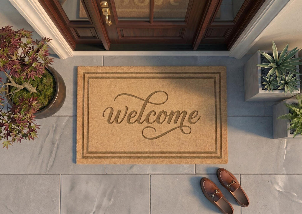 Personalized Welcome Script Doormat | Custom Border Frame Welcome Mat | Classic Entryway Decor | Laser Engraved - OBM Distribution, Inc.